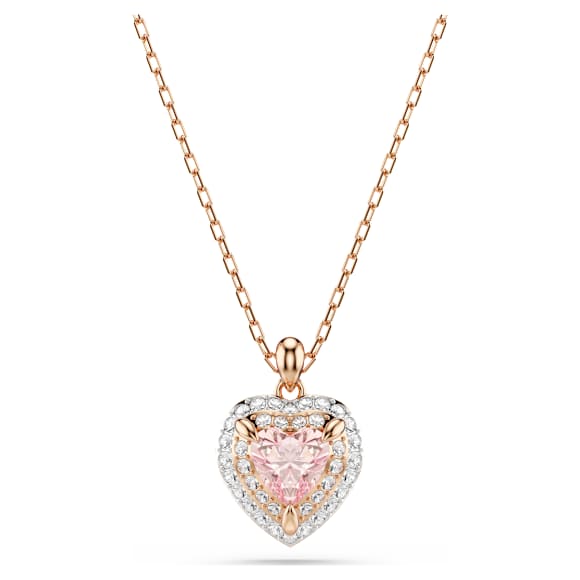 Colgante One, Talla de corazón, Pavé, Corazón, Rosa, Combinación de acabados metálicos - Swarovski, 5743580