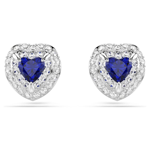 One düğme Küpeler, Kalp kesim, Pavé, Kalp, Mavi, Rodyum kaplama - Swarovski, 5743581