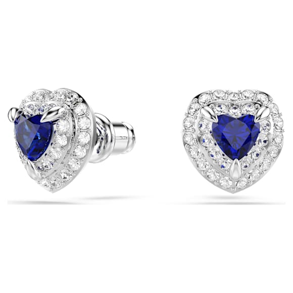 One Oorknopjes, Heart-slijpvorm, Pavé, Hart, Blauw, Rodium toplaag - Swarovski, 5743581