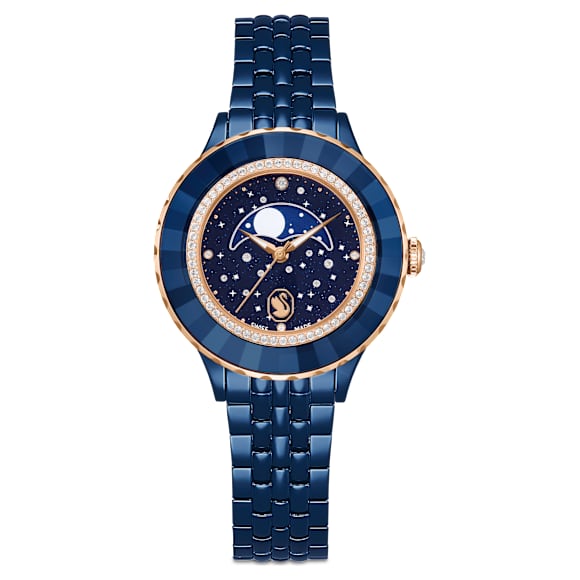 Hodinky Octea moon, Vyrobeno ve Švýcarsku, Kovový náramek, Modrá, Modrý povrch - Swarovski, 5743701