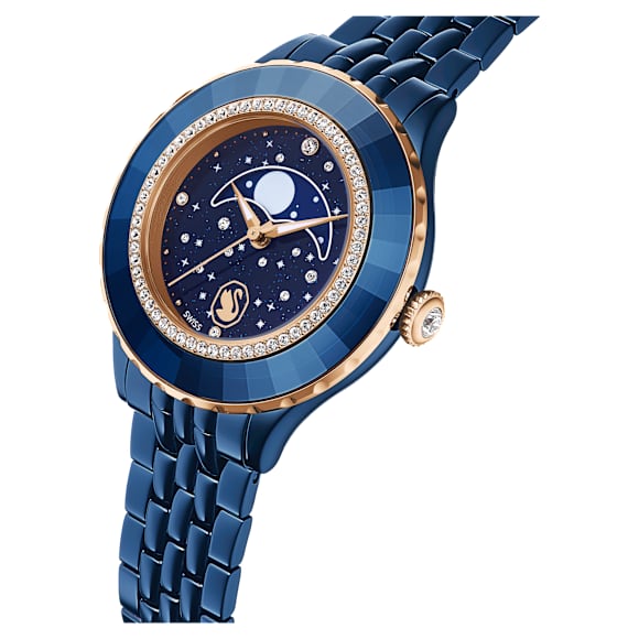 Octea moon watch, Swiss Made, Metal bracelet, Blue, Blue finish - Swarovski, 5743701