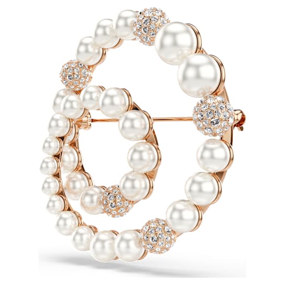 Matrix brooch, Crystal pearl, Round cut, White, Rose gold-tone plated - Swarovski, 5743778