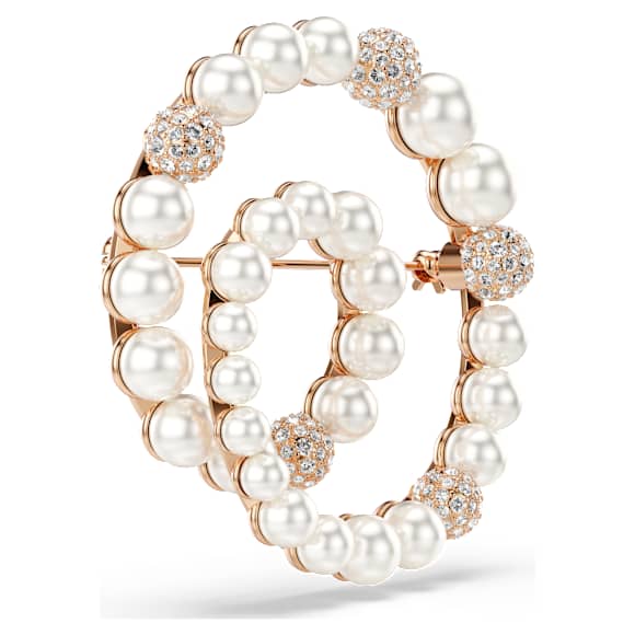 Broche Matrix, Crystal Pearl, Lapidação redonda, Branca, Lacado a rosa dourado - Swarovski, 5743778
