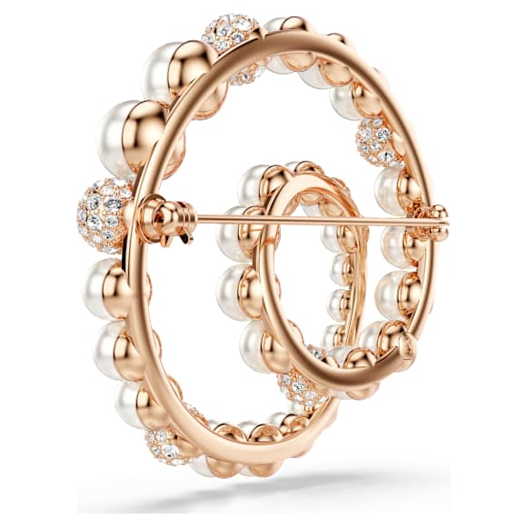 Broche Matrix, Perle de cristal, Taille ronde, Blanche, Doré à l’or rose 18 carats (750/1000) - Swarovski, 5743778