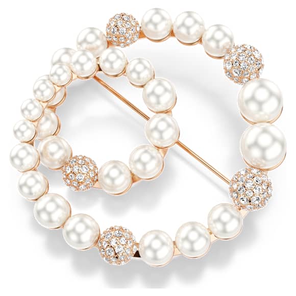 Matrix เข็มกลัด, มุกคริสตัล, เจียระไนทรงกลม, ขาว, เคลือบโทนสีโรสโกลด์ - Swarovski, 5743778