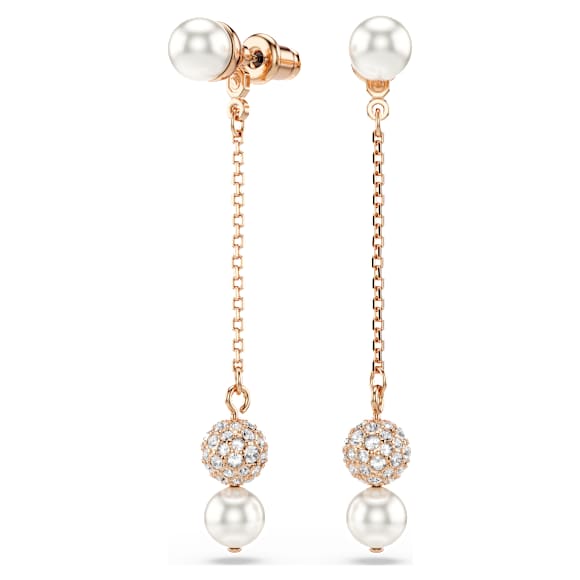 Matrix ต่างหูทรงหยดน้ำ, มุกคริสตัล, เจียระไนทรงกลม, ขาว, เคลือบโทนสีโรสโกลด์ - Swarovski, 5743779