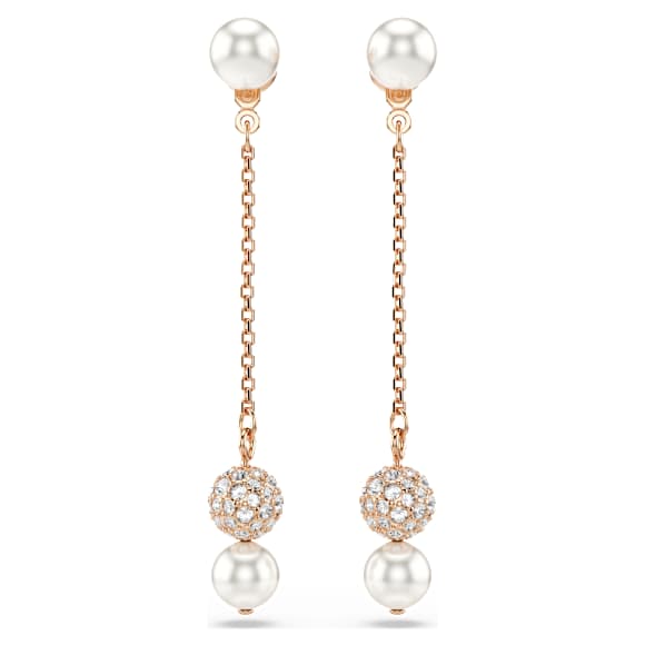 Matrix 드롭 이어링, 크리스털 펄, 라운드 컷, 화이트, 로즈골드 톤 플래팅 - Swarovski, 5743779