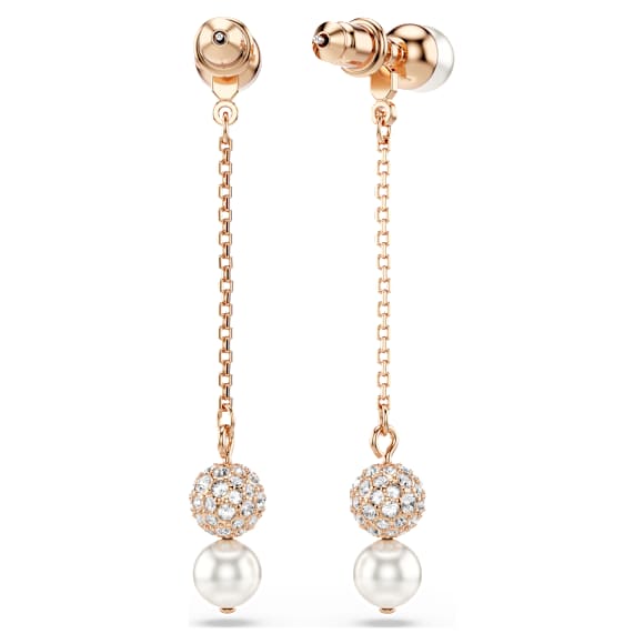 Matrix drop earrings, Crystal pearl, Round cut, White, Rose gold-tone plated - Swarovski, 5743779