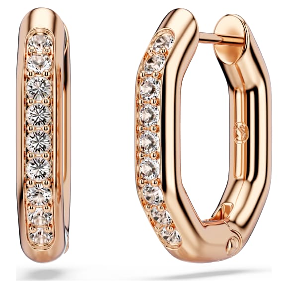 Dextera hoop earrings, Octagon shape, Round cut, Small, White, 18K rose gold finish - Swarovski, 5743798