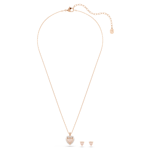 Komplet One, Rez v obliki srca, Pavé, Srce, Roza, V videzu rožnatega zlata 18K - Swarovski, 5743883