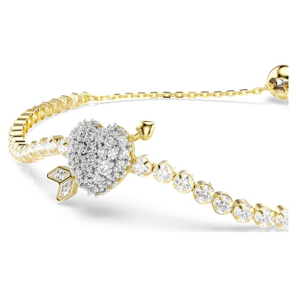 Idyllia 手鏈, 混合式切割, 心與箭頭, 白色, 鍍金（金色飾面） - Swarovski, 5744061