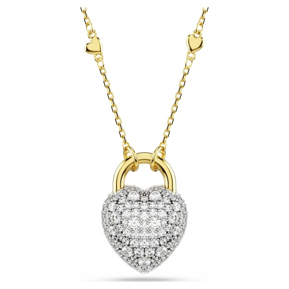 Idyllia medál, Vegyes metszés, Szív, Fehér, Aranytónusú bevonattal - Swarovski, 5744127