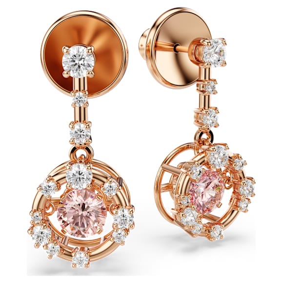 Cercei cu drop Constella, Tăietură rotundă, Dancing stone, Roz, Placat cu nuanță roz-aurie - Swarovski, 5744239