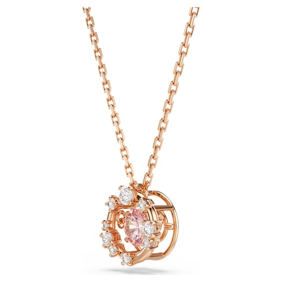 Constella pendant, Round cut, Dancing stone, Pink, Rose gold-tone plated - Swarovski, 5744244