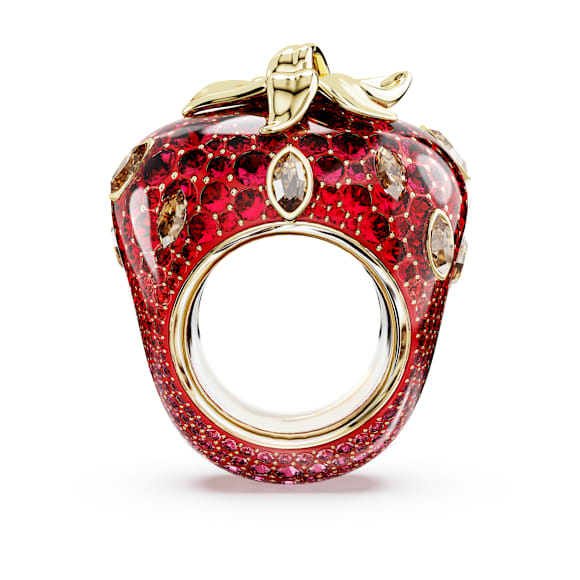 Idyllia Motif Yüzük, Karışık kesimler, Çilek, Kırmızı, 18k altın rengi yüzey - Swarovski, 5744916