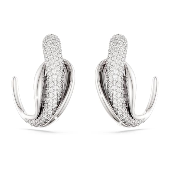 Anneaux d'oreilles Swarovski Classica, Pièce d’exception, Taille ronde, Blanches, Argent sterling - Swarovski, 5745013