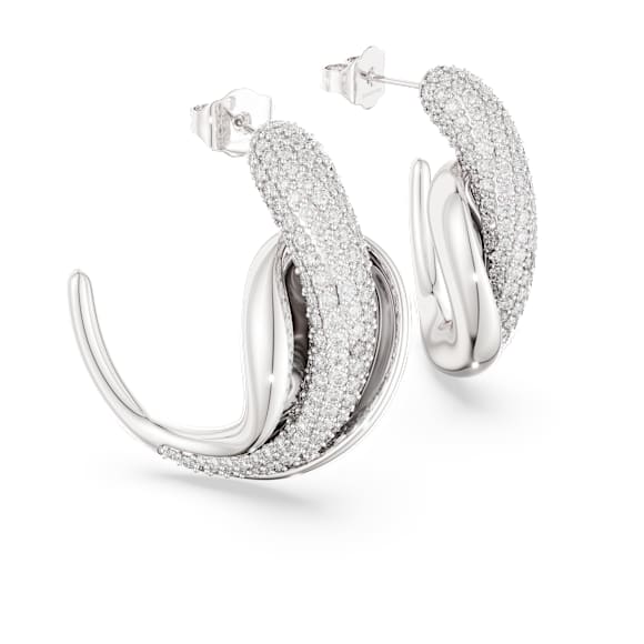Anneaux d'oreilles Swarovski Classica, Pièce d’exception, Taille ronde, Blanches, Argent sterling - Swarovski, 5745013
