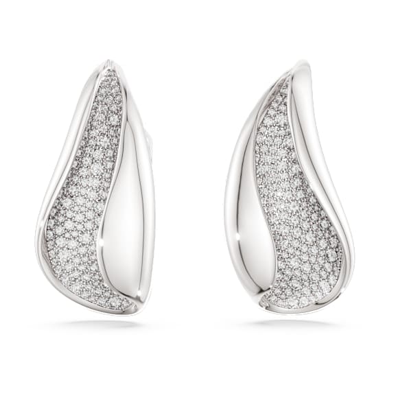 Swarovski Classica Klipsli Küpeler, Çarpıcı, Yuvarlak kesim, Beyaz, Som gümüş - Swarovski, 5745014