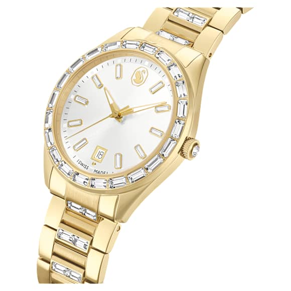 Matrix date watch, Swiss Made, Metal bracelet, Gold tone, Gold-tone finish - Swarovski, 5745534