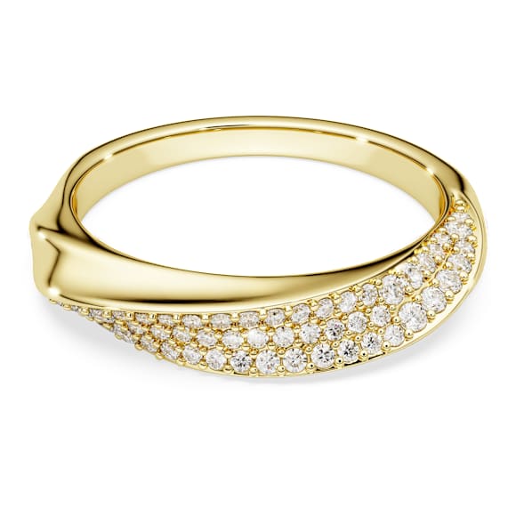 Prstan obroček Classica, Okrogli rez, Bel, Sterling srebro, v videzu 18-karatnega zlata - Swarovski, 5746015