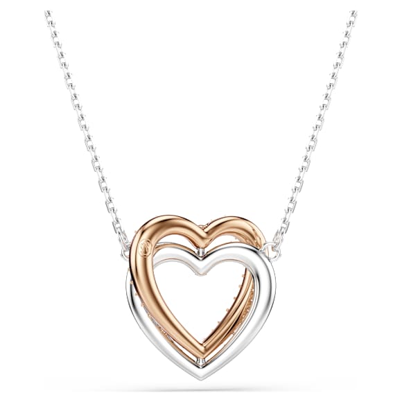 Náhrdelník Hyperbola, Kulatý výbrus, Srdce, Bílá, Povrchová úprava použitím směsi kovů - Swarovski, 5746040