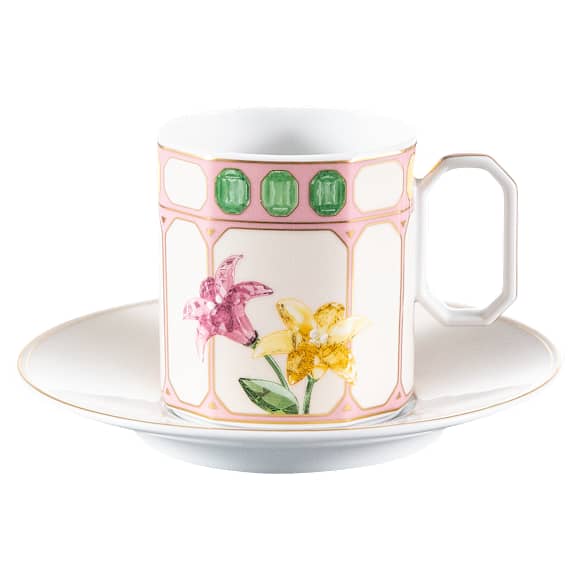 Tasse à café avec sous-tasse Idyllia, Porcelaine, Motif imprimé cristal, fleur, Multicolore - Swarovski, 5746192