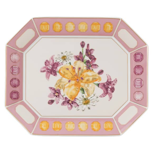 Vassoio Idyllia, Porcellana, Motivo con stampa in cristallo, fiore, Grande, Rosa - Swarovski, 5746214