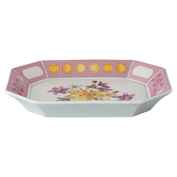 Plateau Idyllia, Porcelaine, Motif imprimé cristal, fleur, Large, Rose - Swarovski, 5746214
