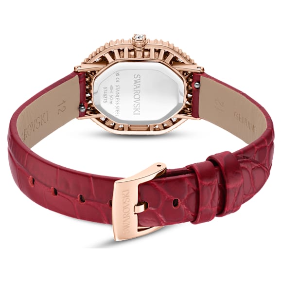 Ceas Matrix octagon, Curea din piele, Albastru, Nuanță roz-aurie, Finisaj în nuanță roz-aurie - Swarovski, 5746375