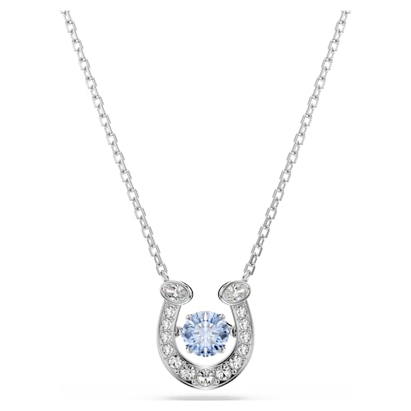 Symbolica pendant, Round cut, Pavé, Horse shoe, Blue, Rhodium