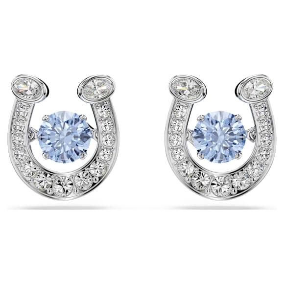 Symbolica stud earrings, Round cut, Pavé, Horse shoe, Blue