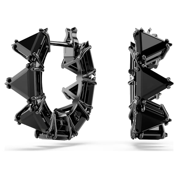 Matrix hoop earrings, Triangle cut, Black, Ruthenium plated - Swarovski, 5747008