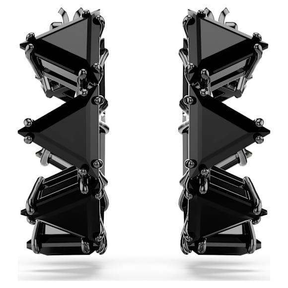 Matrix hoop earrings, Triangle cut, Black, Ruthenium plated - Swarovski, 5747008