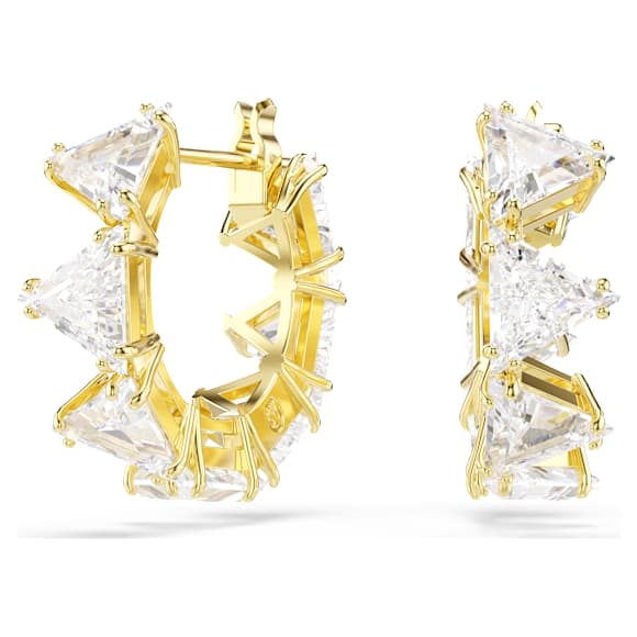 Obročasti uhani Matrix, Trikotni rez, Trikotnik, Mini, Beli, PVD zlatega odtenka - Swarovski, 5747441