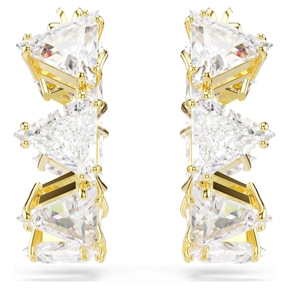 Matrix 大圈耳環, 三角形切割, 三角形, 迷你, 白色, 鍍金色色調 - Swarovski, 5747441