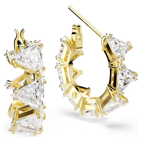 Orecchini a cerchio Matrix, Taglio triangolo, Triangolo, Mini, Bianchi, Finitura oro 18K - Swarovski, 5747441