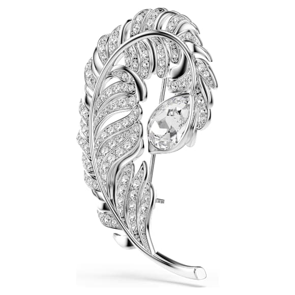 Idyllia 胸针, 混合切割, 羽毛, 蓝色, 镀铑 - Swarovski, 5747549