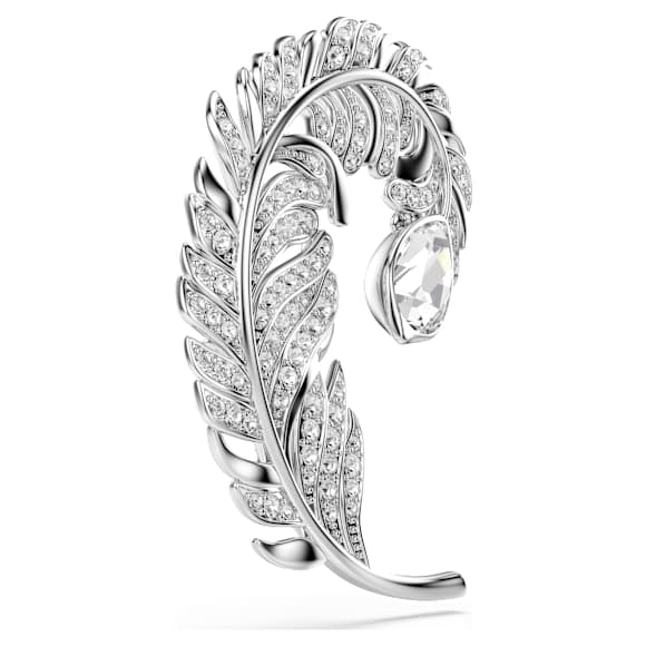 Idyllia 胸针, 混合切割, 羽毛, 蓝色, 镀铑 - Swarovski, 5747549