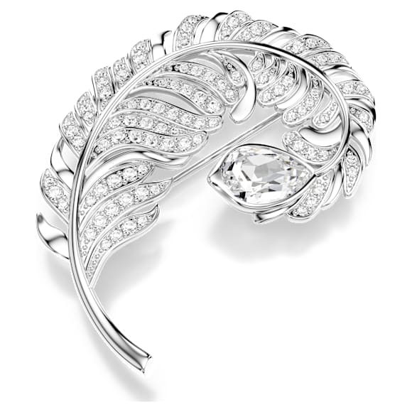 Idyllia 胸针, 混合切割, 羽毛, 蓝色, 镀铑 - Swarovski, 5747549