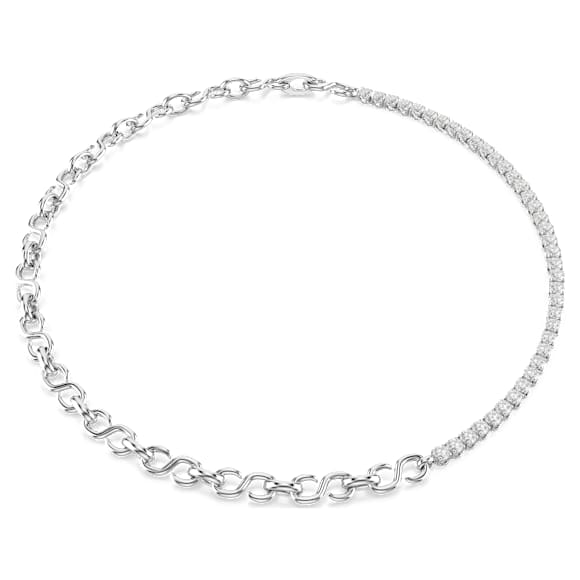 Matrix necklace, S-shape, Round cut, White, Rhodium plated - Swarovski, 5747732