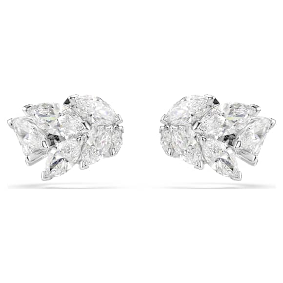 Mesmera 扣式耳環, 欖尖形切割, 白色, 鍍白金色 - Swarovski, 5747998
