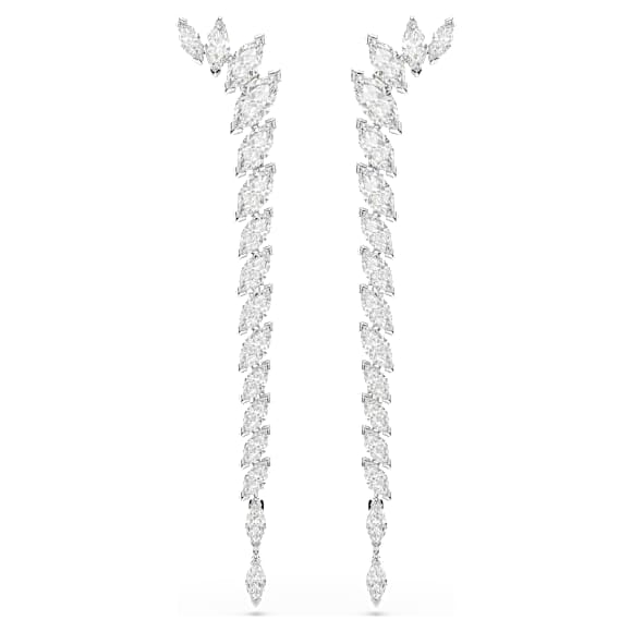 Mesmera ต่างหู, เจียระไนทรง Marquise, ขาว, เคลือบโรเดียม - Swarovski, 5748006