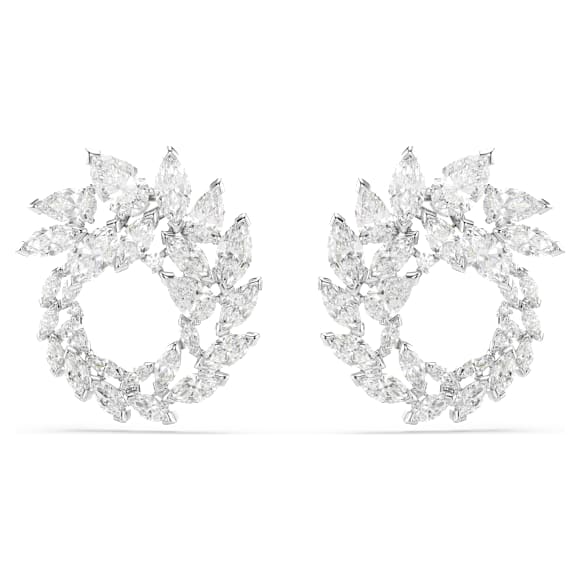 Kolczyki kreole Mesmera, Szlif markiza, Białe, Powłoka z rodu - Swarovski, 5748008