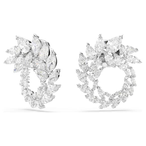 Kruhové náušnice Mesmera, Výbrus Markýza, Bílá, Pokoveno rhodiem - Swarovski, 5748008