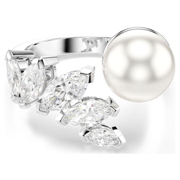 Mesmera open ring, Crystal pearl, Marquise cut, White, Rhodium plated - Swarovski, 5748009
