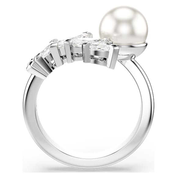 Mesmera 開口戒指, 水晶珍珠，欖尖形切割, 白色, 鍍白金色 - Swarovski, 5748009