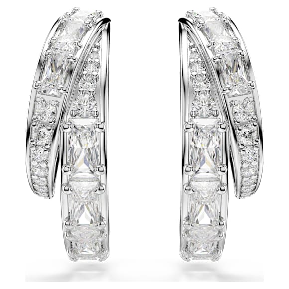 Vienna 大圈耳环, 混合切割, 白色, 镀铑 - Swarovski, 5749069