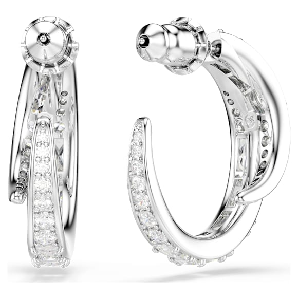 Vienna 후프 이어링, 믹스 컷, 화이트, 로듐 플래팅 - Swarovski, 5749069