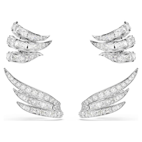 Brincos cuff Vienna, Combinação de lapidações, Cisne, Brancos, Lacado a ródio - Swarovski, 5749071