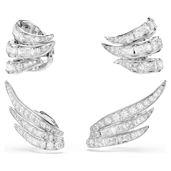 Vienna 扣式耳環, 混合式切割, 天鵝, 白色, 鍍白金色 - Swarovski, 5749071